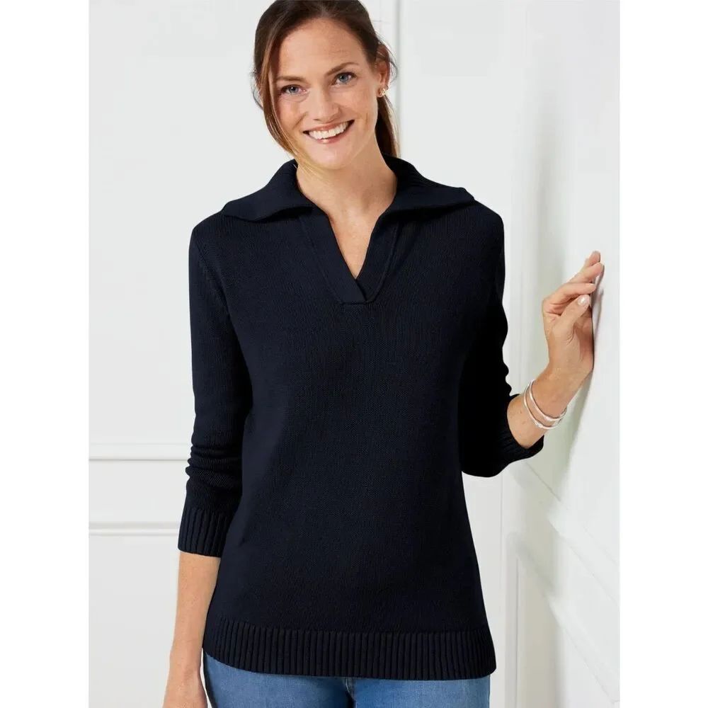 Talbots BRUSHED COTTON JOHNNY COLLAR PULLOVER Sweater S
